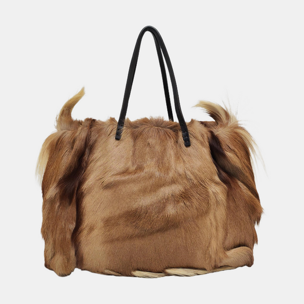Fur Top Handle Bag Brown