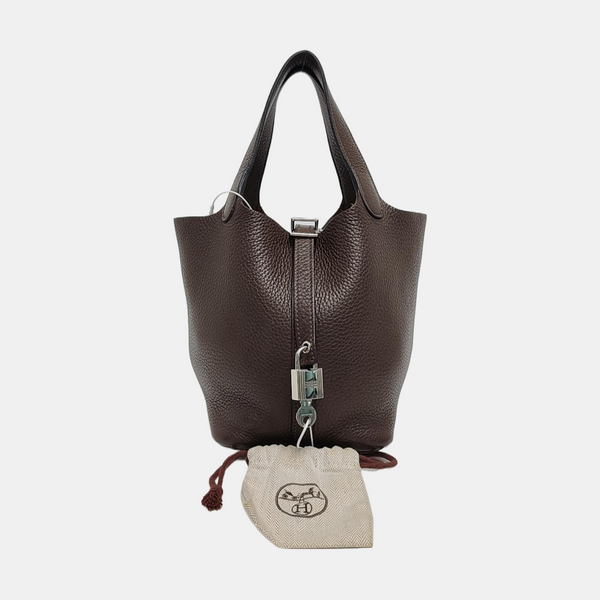 Authenticated pre-owned  Picotin Lock 18 Clemence Brown - Top Handle Bag at Looply