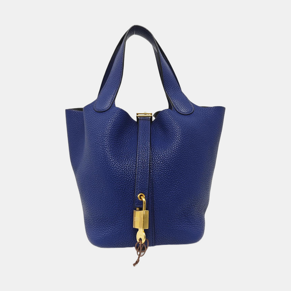 Authenticated pre-owned  Picotin Lock 18 Clemence Blue - Top Handle Bag at Looply