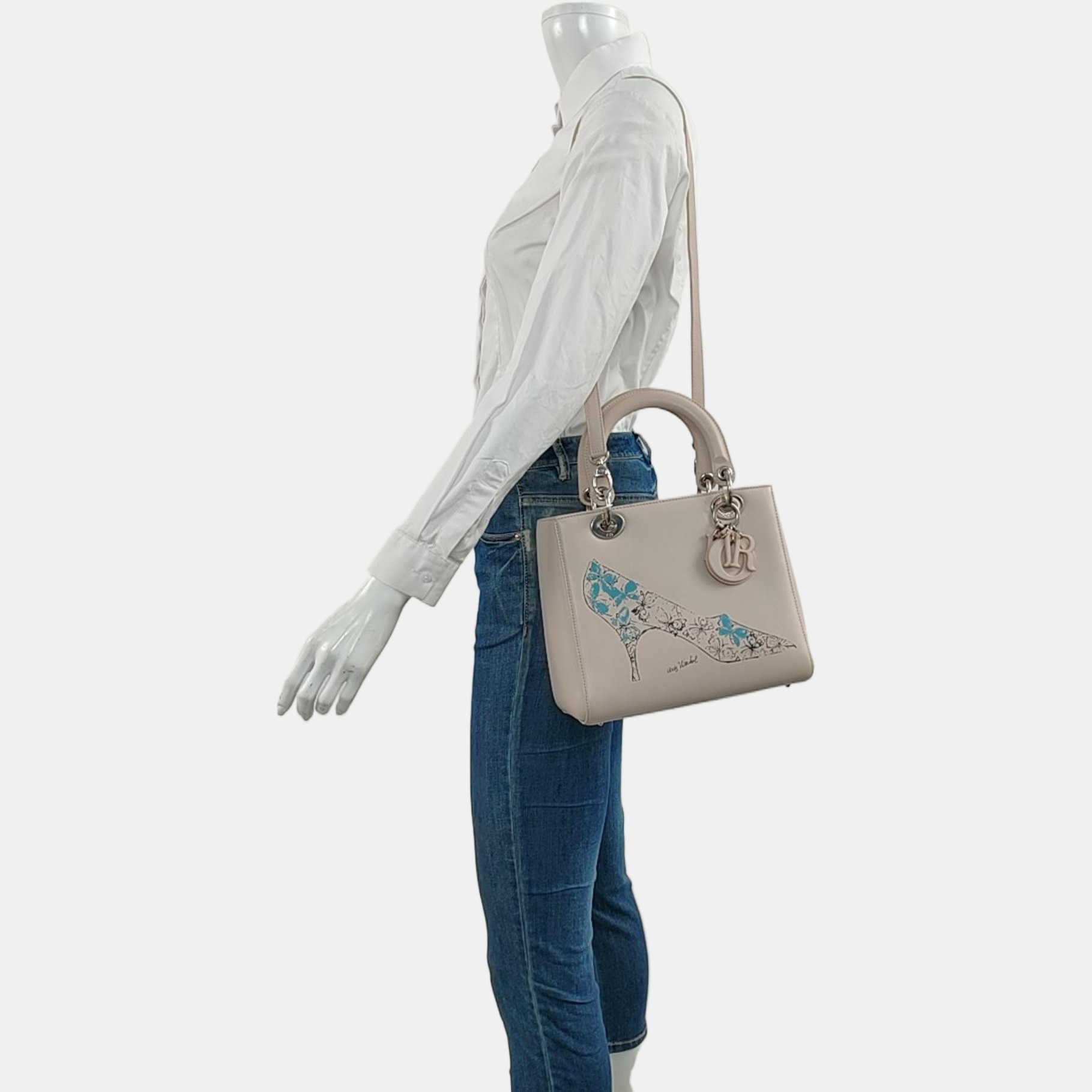 Authenticated pre-owned  Lady Dior Calfskin Gray - Shoulder Bag at Looply