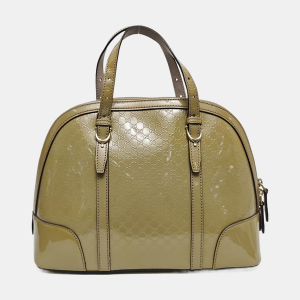 Authenticated pre-owned  Microguccissima Monogram Patent Leather Green - Top Handle Bag at Looply