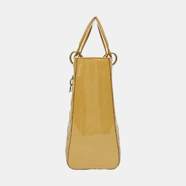 Authenticated pre-owned  Lady Dior Large Patent Leather Yellow - Top Handle Bag at Looply