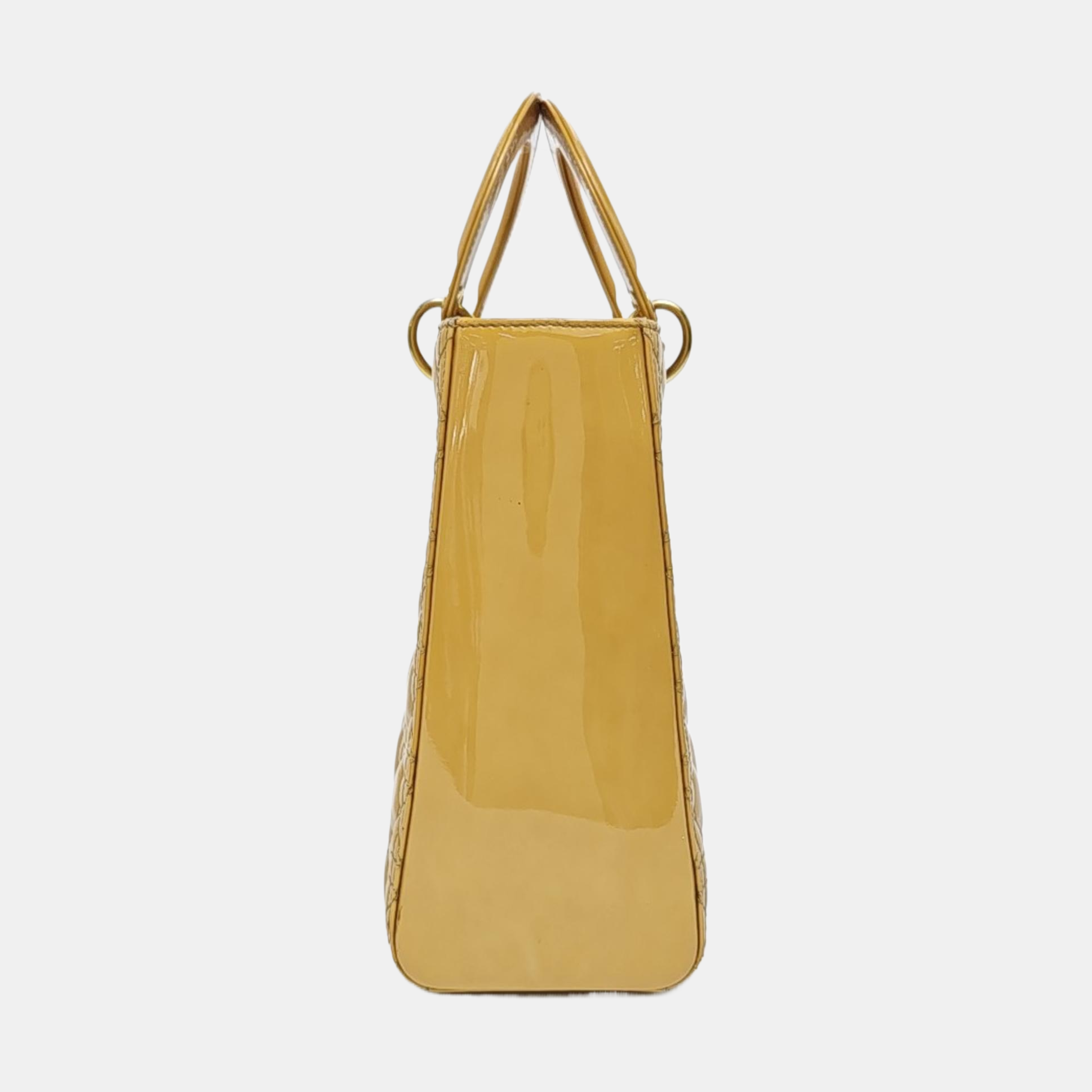 Authenticated pre-owned  Lady Dior Large Patent Leather Yellow - Top Handle Bag at Looply