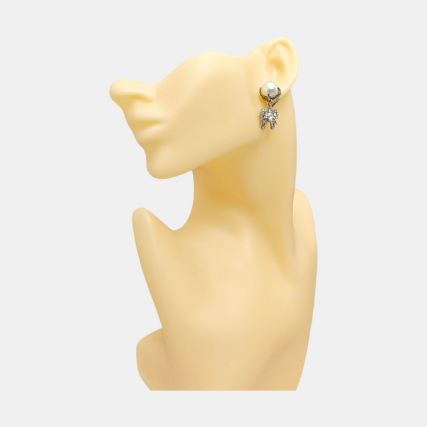 Pendientes blancos de metal, imitación de perla y cristal sintético