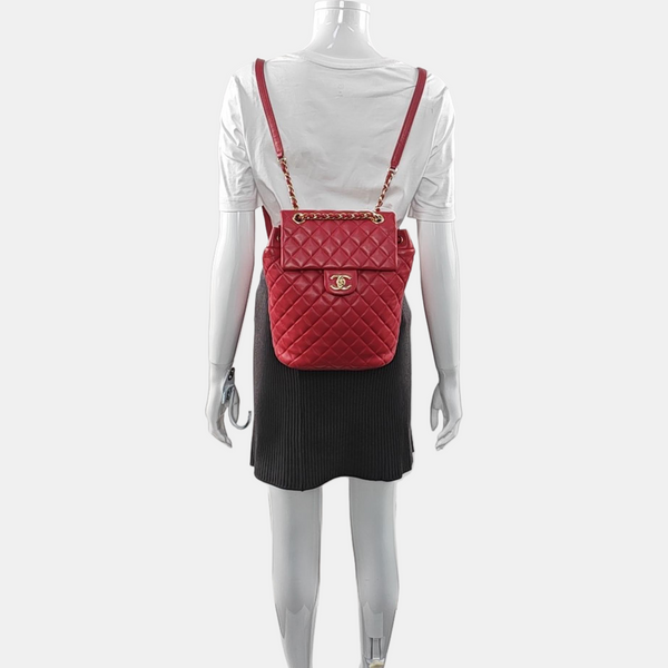 Authenticated pre-owned  Urban Spirit Small Quilted Lambskin Red - Backpack at Looply