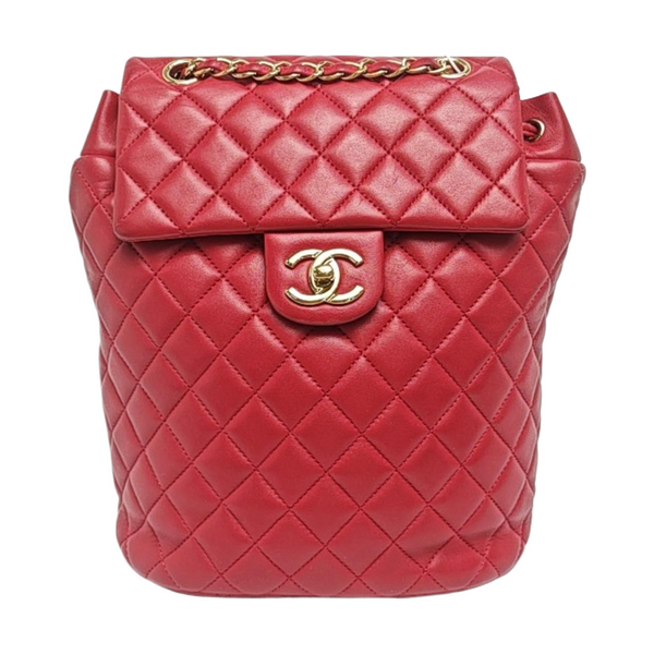 Authenticated pre-owned  Urban Spirit Small Quilted Lambskin Red - Backpack at Looply