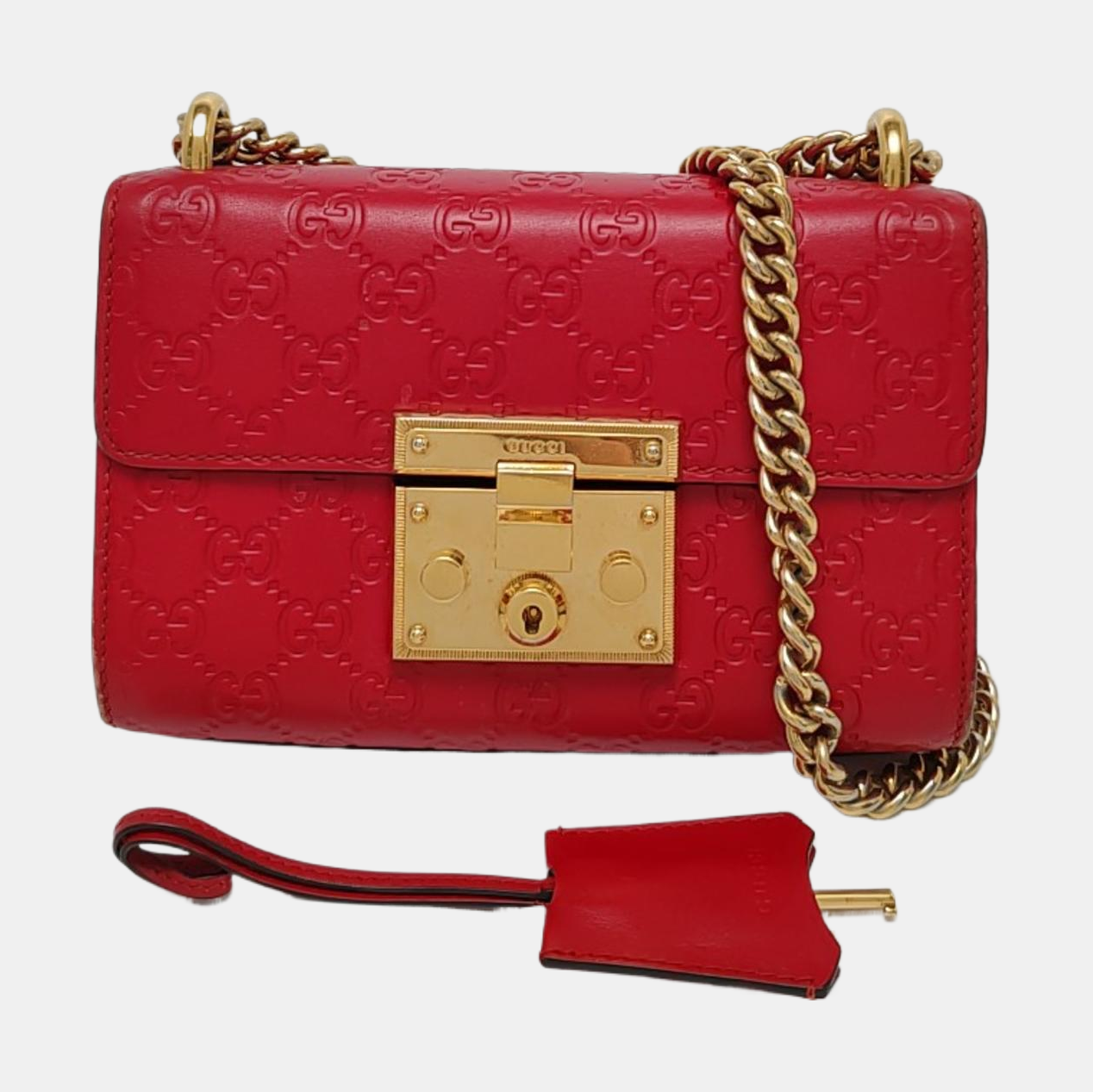 Authenticated pre-owned  Padlock Small Monogram Calfskin Red - Shoulder Bag at Looply