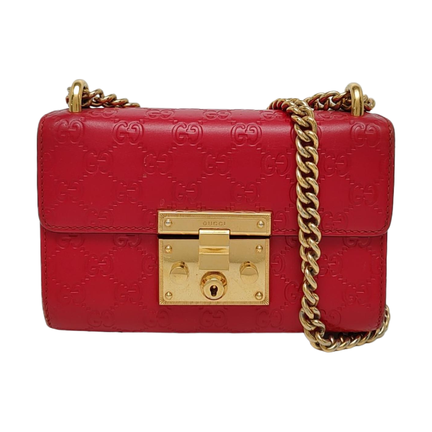 Authenticated pre-owned  Padlock Small Monogram Calfskin Red - Shoulder Bag at Looply