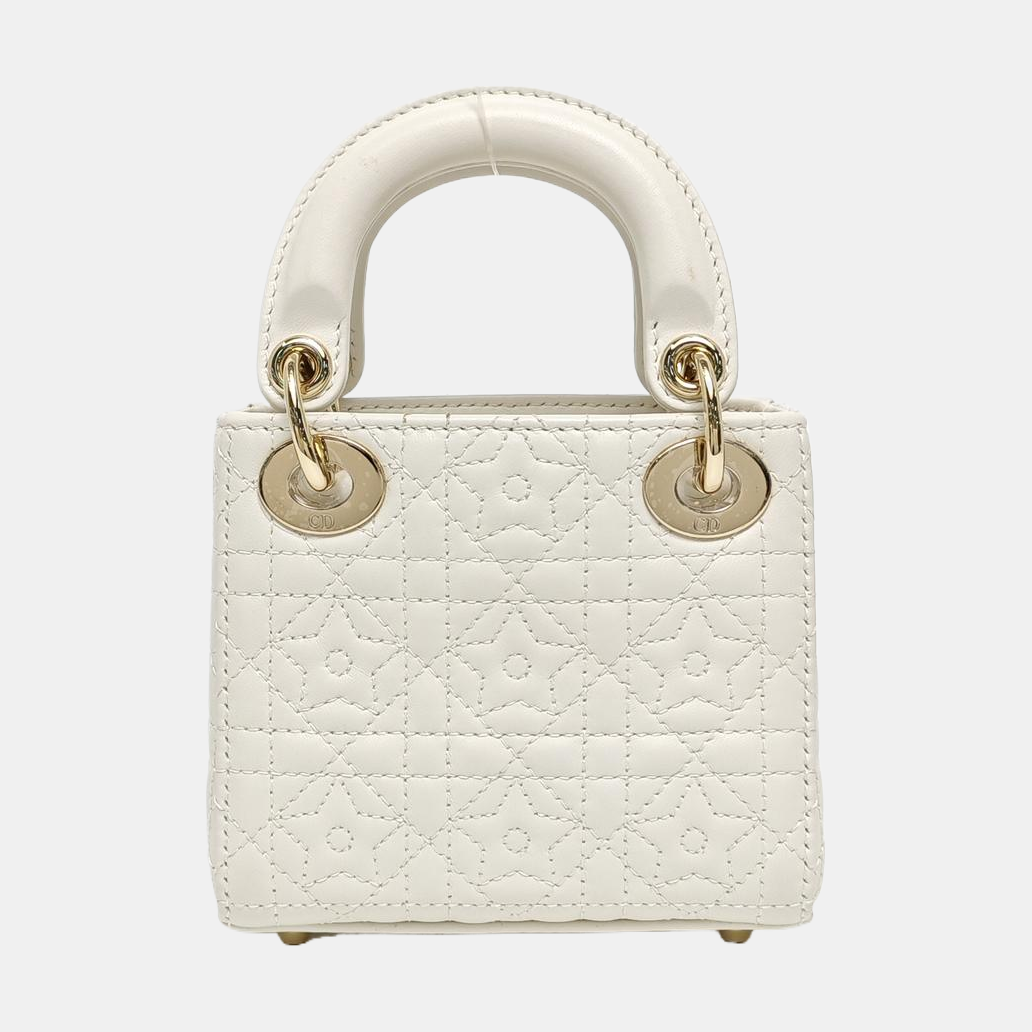 Authenticated pre-owned  Lady Dior Super Mini Lambskin White - Shoulder Bag at Looply