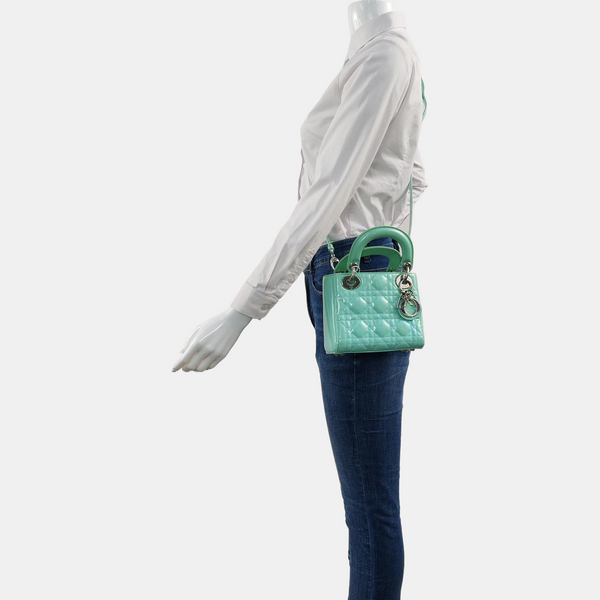 Authenticated pre-owned  Lady Dior Mini Patent Leather Green - Shoulder Bag at Looply