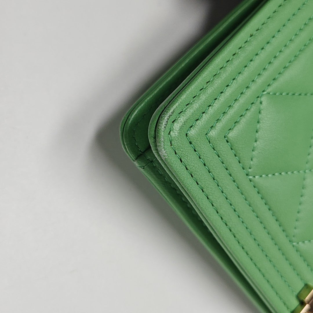 Authenticated pre-owned  Boy Chanel Quilted Lambskin Green Wallet - Wallet at Looply