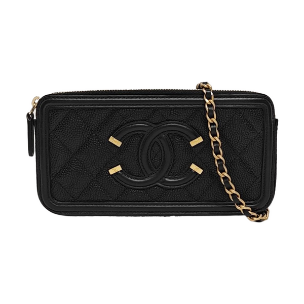Authenticated pre-owned  Filigree Quilted Grained Calfskin Black - Crossbody Bag at Looply