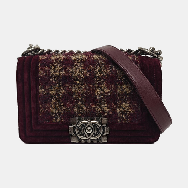 Authenticated pre-owned  Boy Chanel Small Velvet Burgundy - Shoulder Bag at Looply