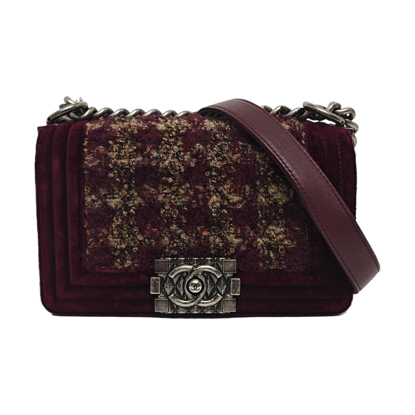 Authenticated pre-owned  Boy Chanel Small Velvet Burgundy - Shoulder Bag at Looply