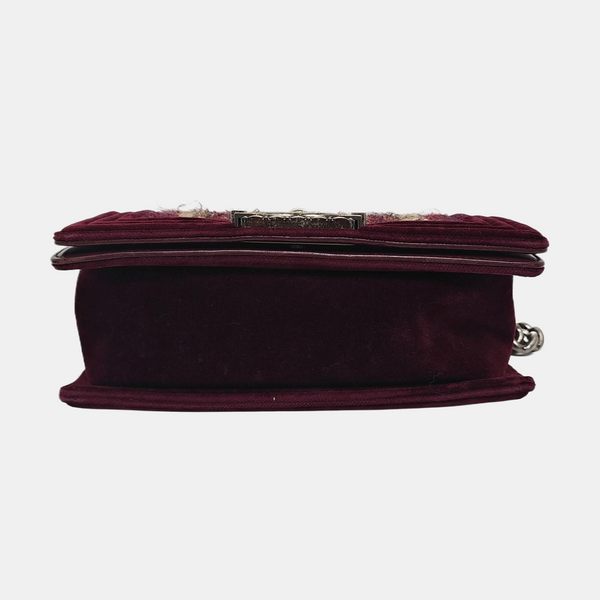 Authenticated pre-owned  Boy Chanel Small Velvet Burgundy - Shoulder Bag at Looply