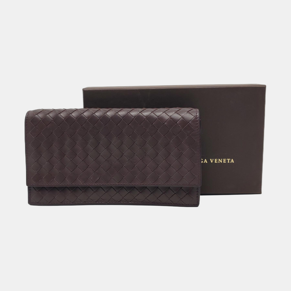 Authenticated pre-owned  Intrecciato Calfskin Brown Wallet - Wallet at Looply