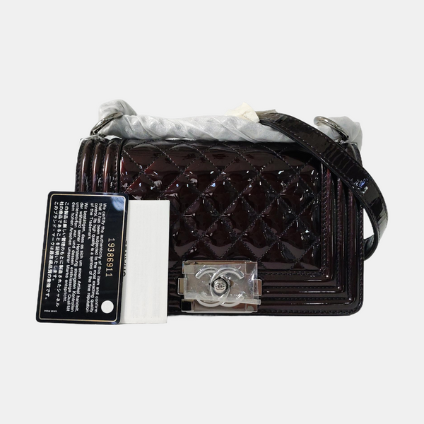 Authenticated pre-owned  Boy Chanel Small Quilted Patent Leather Black - Shoulder Bag at Looply