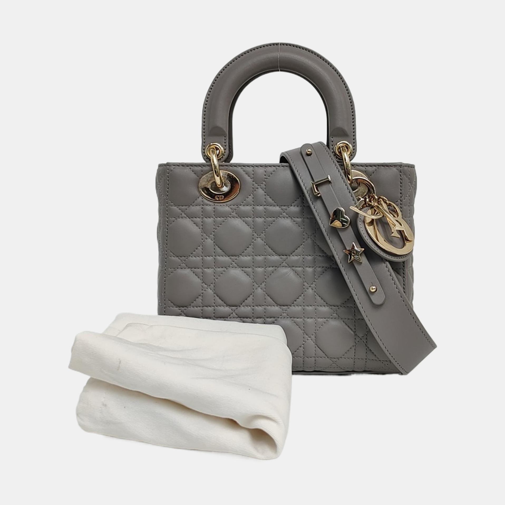 Authenticated pre-owned  Lady Dior Small Lambskin Gray - Shoulder Bag at Looply