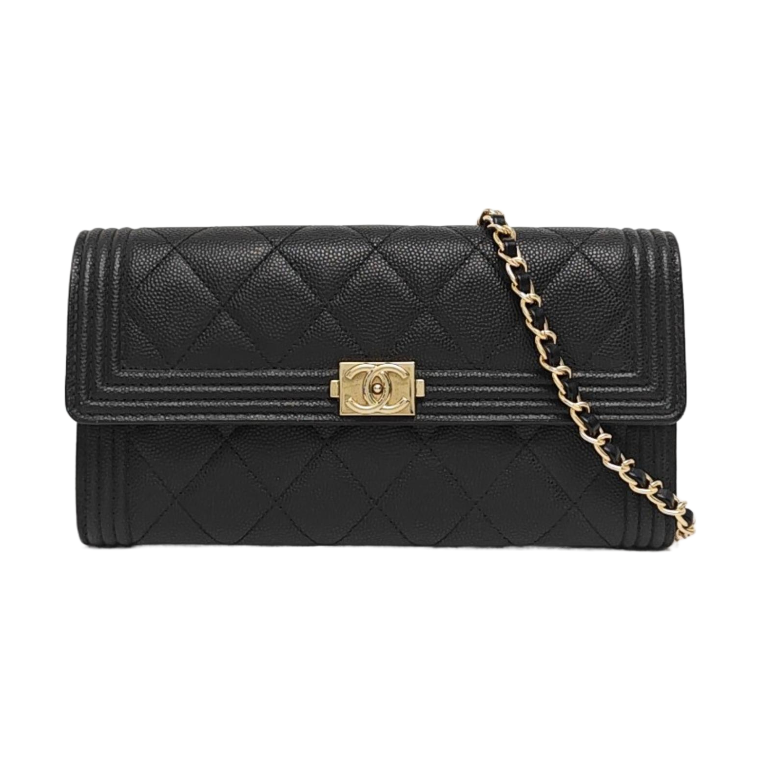 Authenticated pre-owned  Boy Chanel Quilted Grained Calfskin Black Wallet - Wallet at Looply