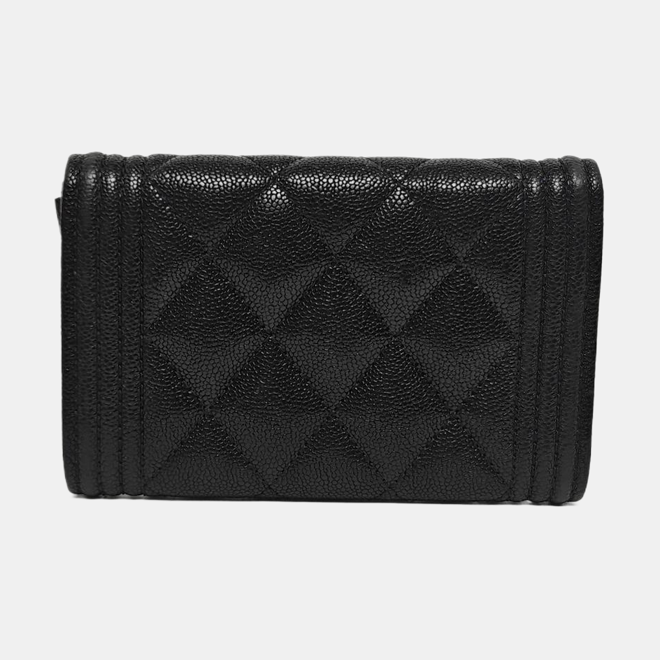 Authenticated pre-owned  Boy Chanel Quilted Grained Calfskin Black Card Holder - Card Holder at Looply