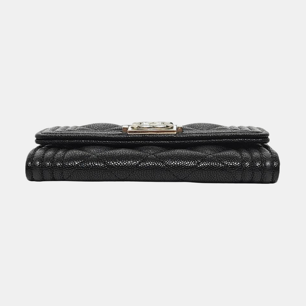 Authenticated pre-owned  Boy Chanel Quilted Grained Calfskin Black Card Holder - Card Holder at Looply