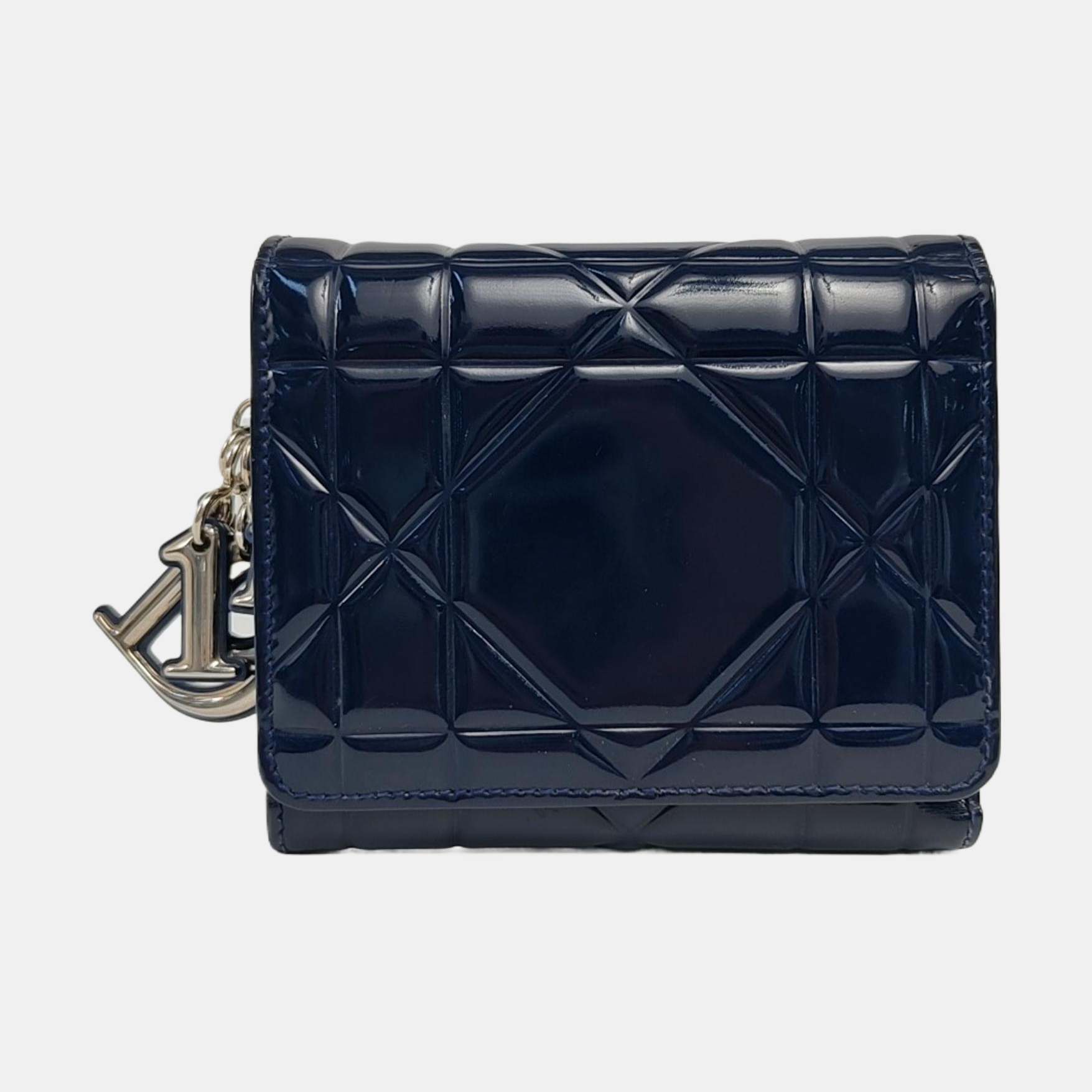 Authenticated pre-owned  Lady Dior Patent Calfskin Blue Wallet - Wallet at Looply