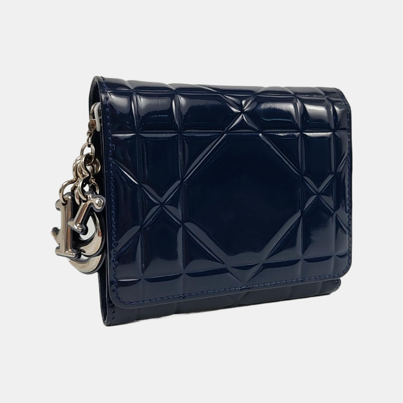 Authenticated pre-owned  Lady Dior Patent Calfskin Blue Wallet - Wallet at Looply