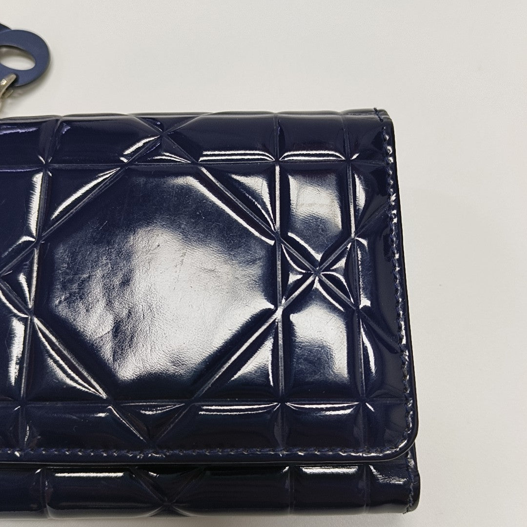 Authenticated pre-owned  Lady Dior Patent Calfskin Blue Wallet - Wallet at Looply