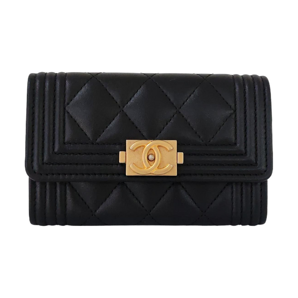 Authenticated pre-owned  Boy Chanel Quilted Lambskin Black Card Holder - Card Holder at Looply