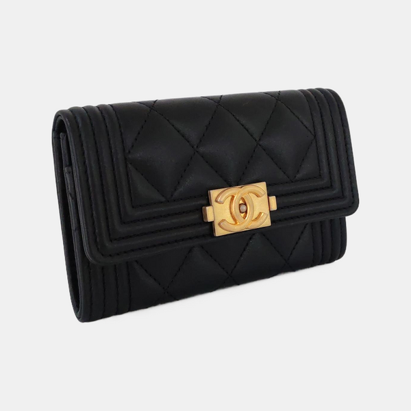 Authenticated pre-owned  Boy Chanel Quilted Lambskin Black Card Holder - Card Holder at Looply