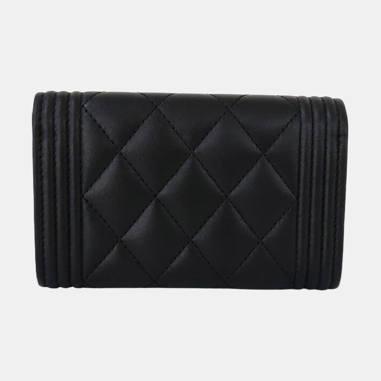 Authenticated pre-owned  Boy Chanel Quilted Lambskin Black Card Holder - Card Holder at Looply