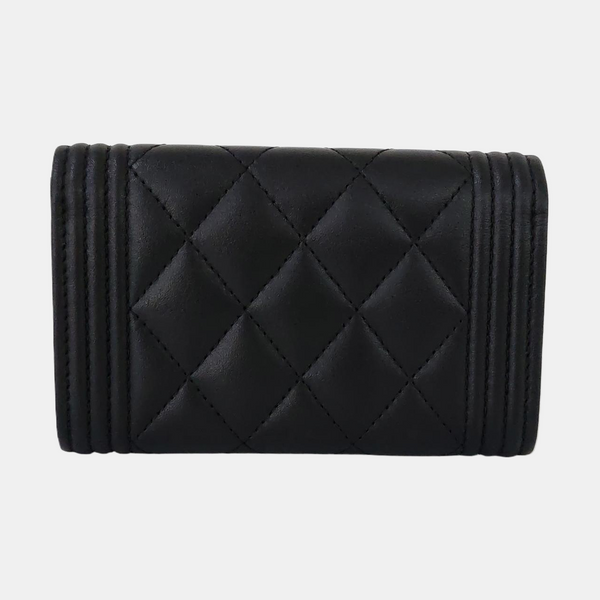 Authenticated pre-owned  Boy Chanel Quilted Lambskin Black Card Holder - Card Holder at Looply