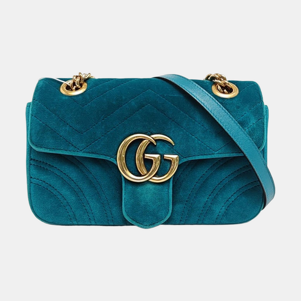 Authenticated pre-owned  GG Marmont Small Velvet Green - Shoulder Bag at Looply