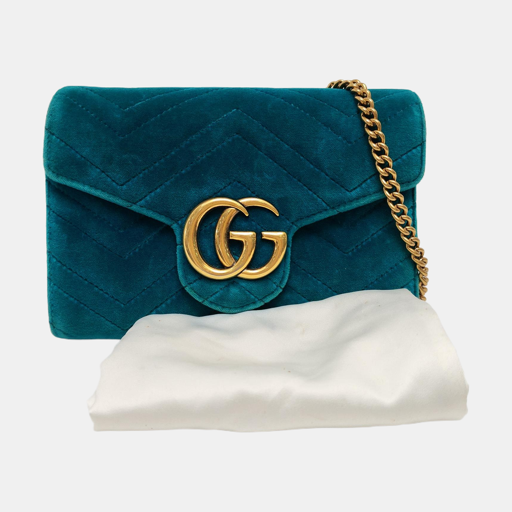 Authenticated pre-owned  GG Marmont Mini Velvet Blue - Shoulder Bag at Looply