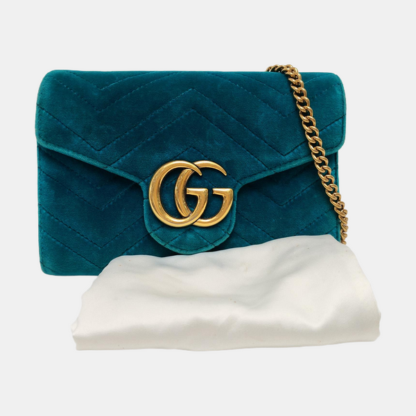 Authenticated pre-owned  GG Marmont Mini Velvet Blue - Shoulder Bag at Looply