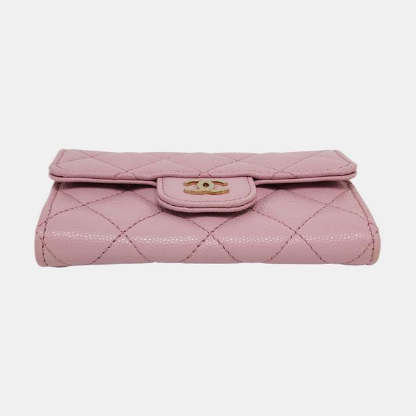 Authenticated pre-owned  Classic Flap Quilted Grained Calfskin Pink Card Holder - Card Holder at Looply