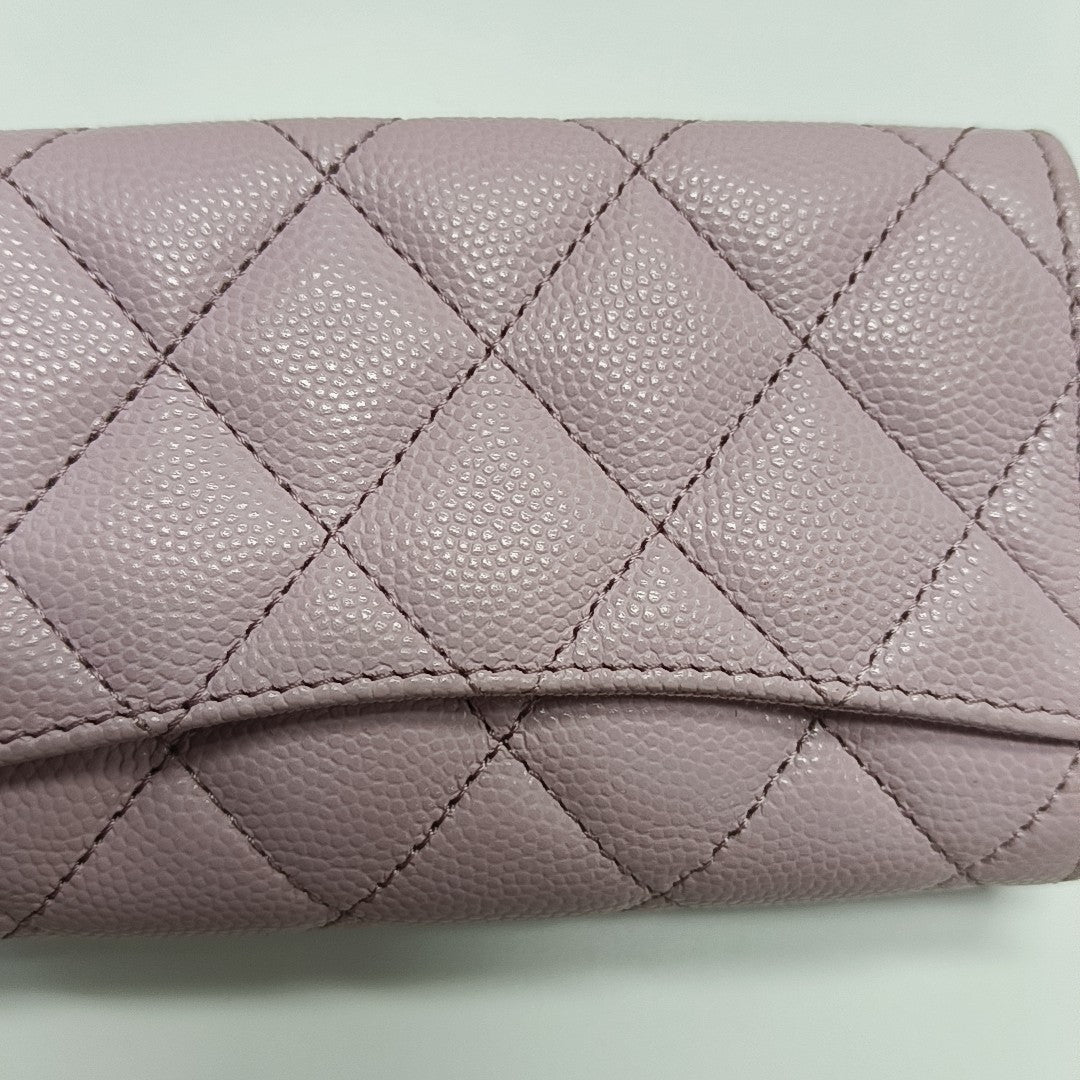 Authenticated pre-owned  Classic Flap Quilted Grained Calfskin Pink Card Holder - Card Holder at Looply