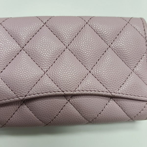 Authenticated pre-owned  Classic Flap Quilted Grained Calfskin Pink Card Holder - Card Holder at Looply