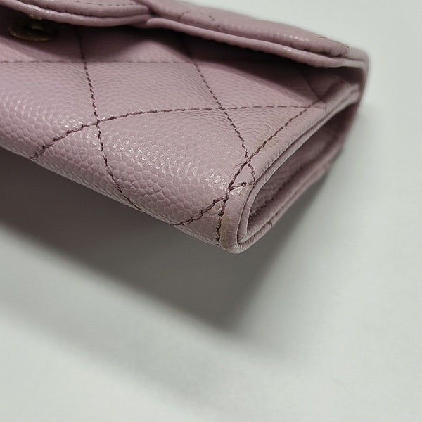 Authenticated pre-owned  Classic Flap Quilted Grained Calfskin Pink Card Holder - Card Holder at Looply