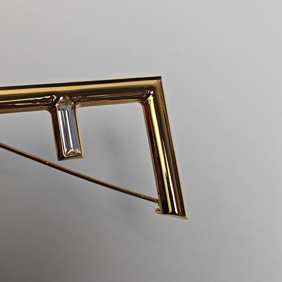 Authenticated pre-owned  First Brass Gold-tone Metal Synthetic Crystal Brooch - Brooch at Looply