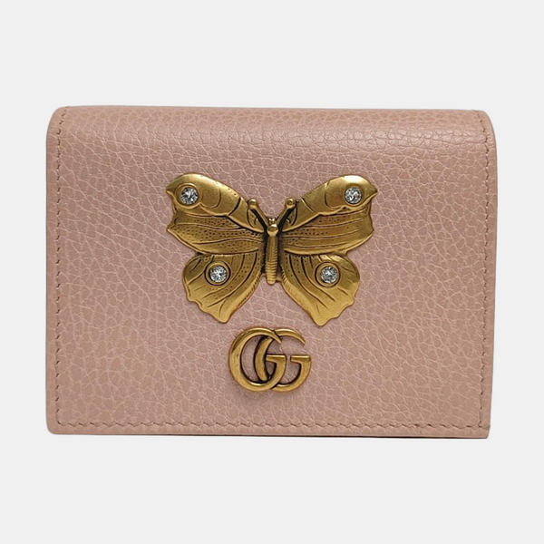 Authenticated pre-owned  GG Marmont Calfskin Pink Card Holder - Card Holder at Looply