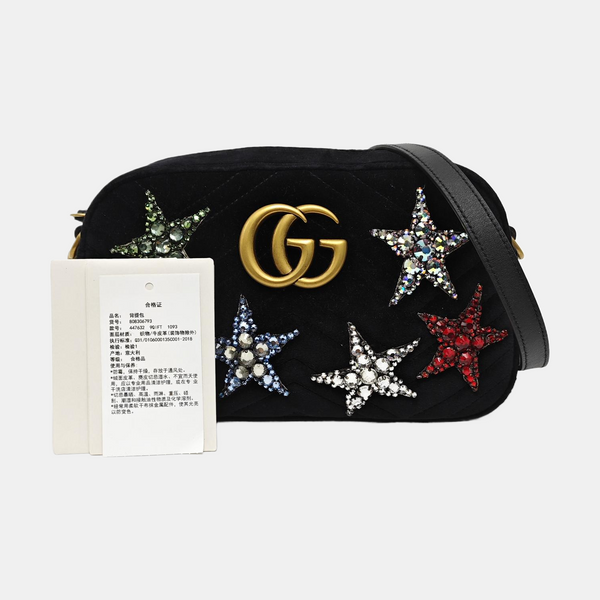 Authenticated pre-owned  GG Marmont Velvet Black - Shoulder Bag at Looply