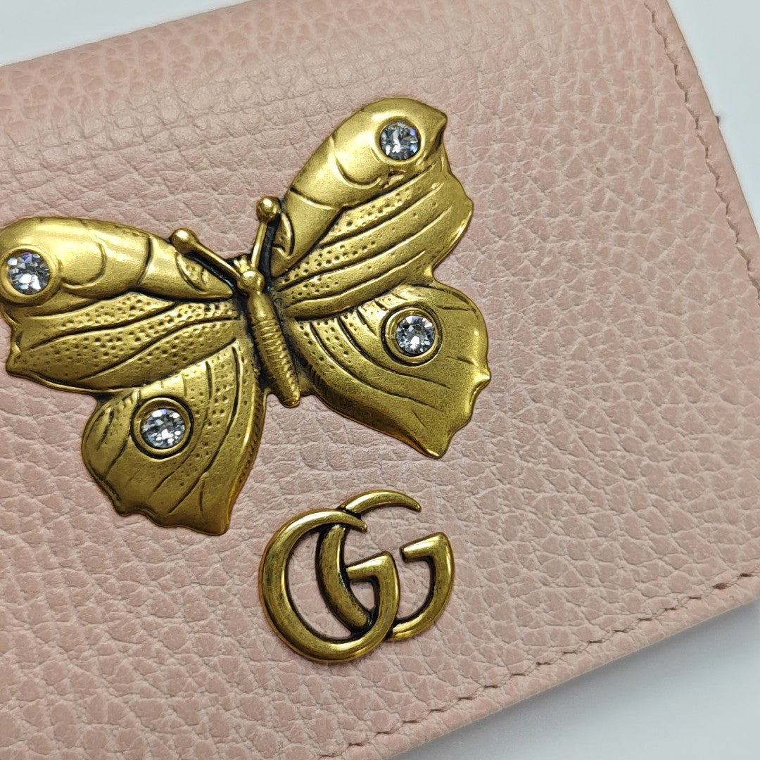 Authenticated pre-owned  GG Marmont Calfskin Pink Card Holder - Card Holder at Looply