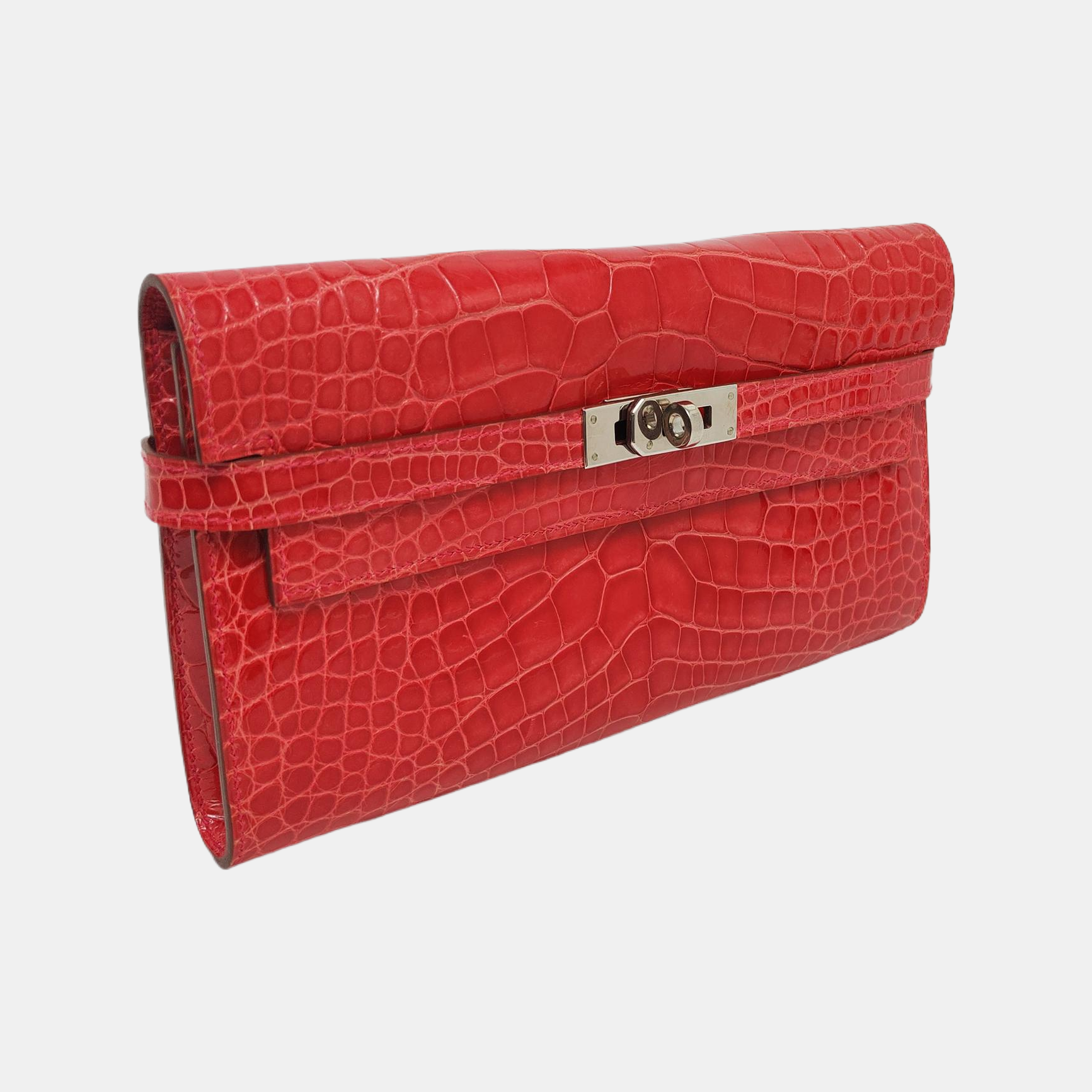 Authenticated pre-owned  Kelly Shiny Porosus Crocodile Pink Wallet - Wallet at Looply
