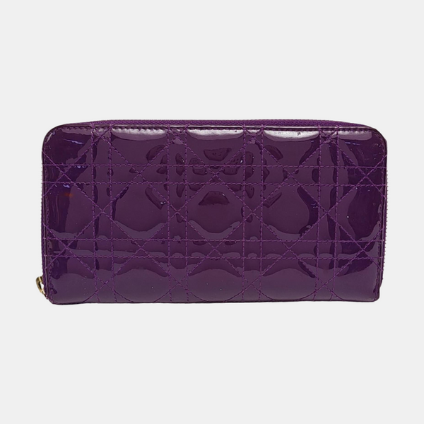 Authenticated pre-owned  Lady Dior Patent Leather Purple Wallet - Wallet at Looply