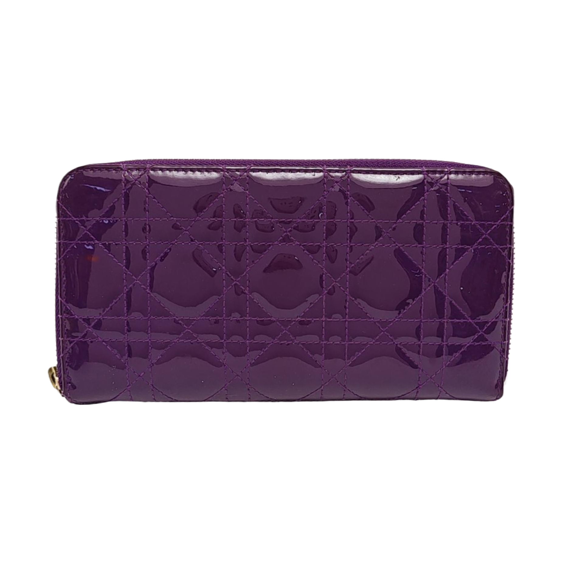 Authenticated pre-owned  Lady Dior Patent Leather Purple Wallet - Wallet at Looply