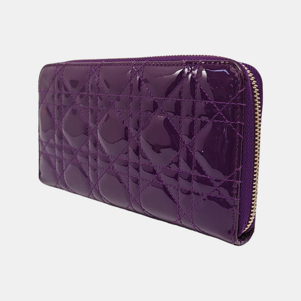 Authenticated pre-owned  Lady Dior Patent Leather Purple Wallet - Wallet at Looply