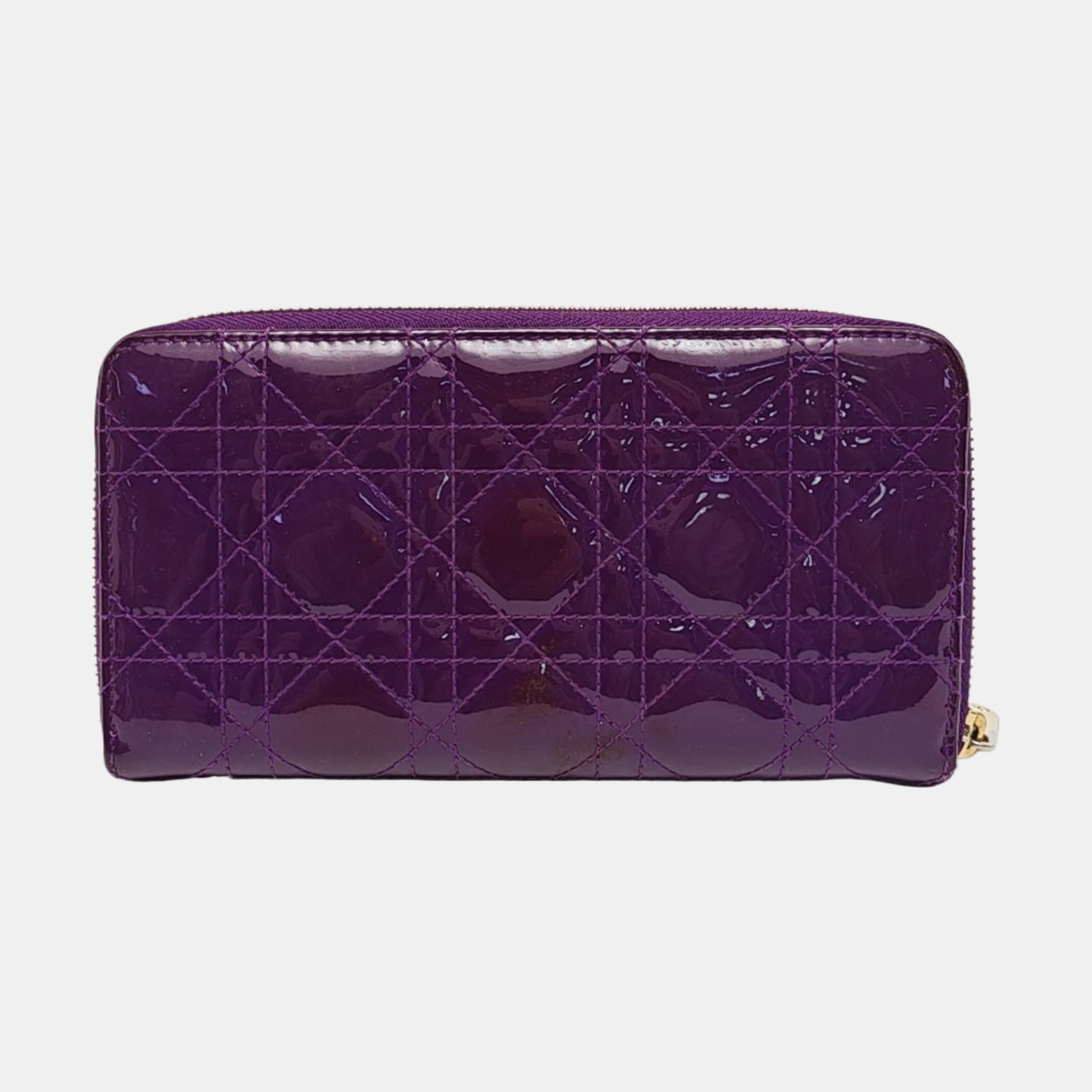 Authenticated pre-owned  Lady Dior Patent Leather Purple Wallet - Wallet at Looply