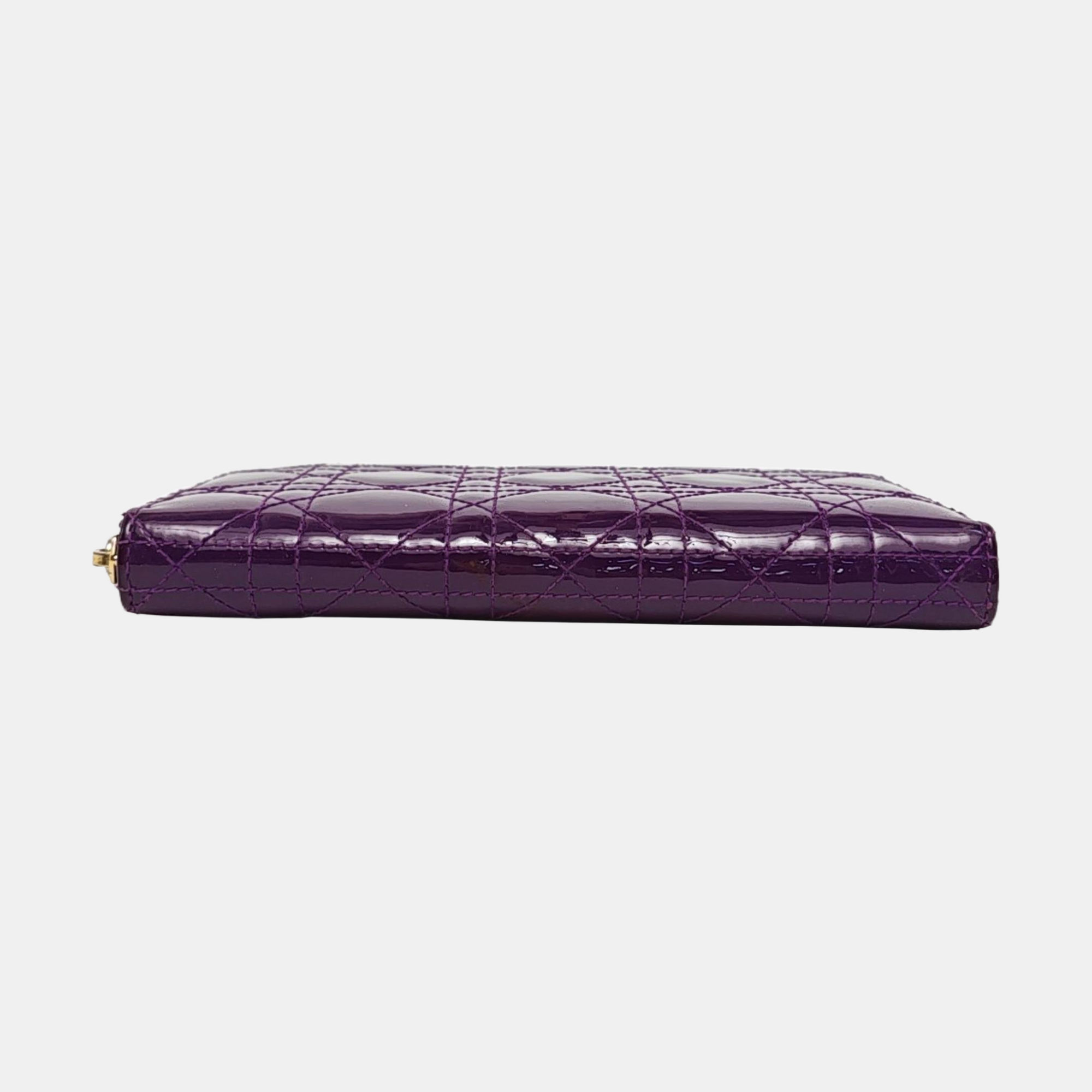 Authenticated pre-owned  Lady Dior Patent Leather Purple Wallet - Wallet at Looply