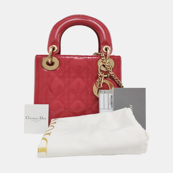 Authenticated pre-owned  Lady Dior Mini Patent Leather Pink - Shoulder Bag at Looply